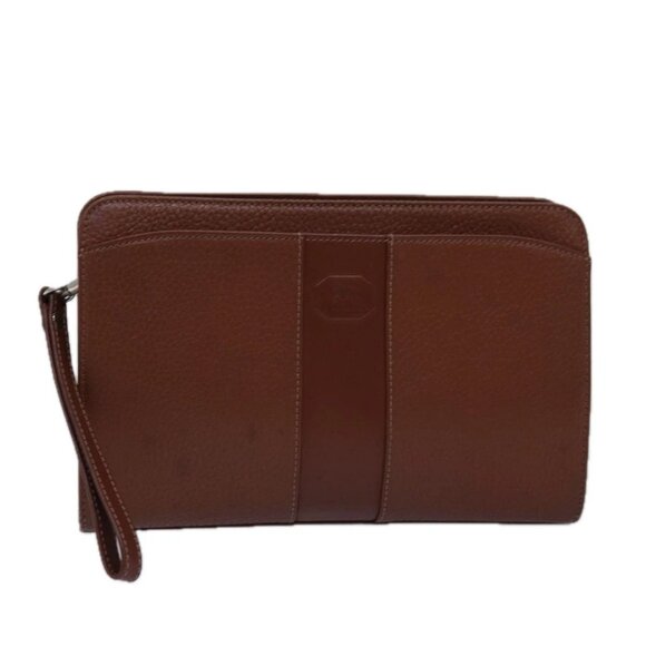 Burberrys Clutch Bag Leather Brown Auth - Picture 1 of 15